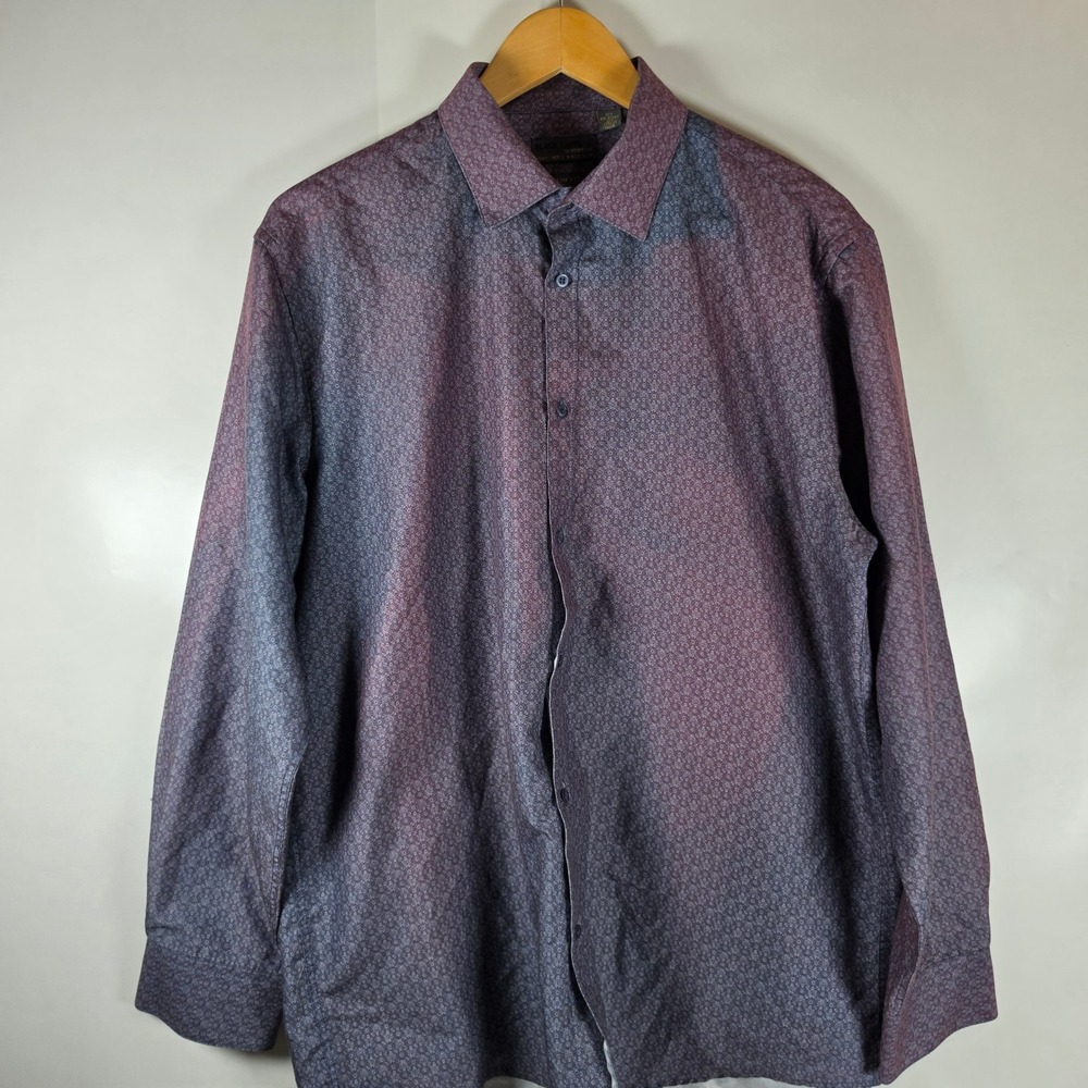 Black Label by Ruffini Mens Slim Fit Medallion Print Button Up Purple L Italy